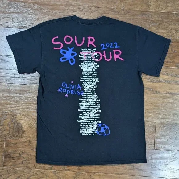 2022 Olivia‎ Rodrigo Official Sour Tour Tshirt Medium A Little Bit Sour 2-Sided - Picture 6 of 7
